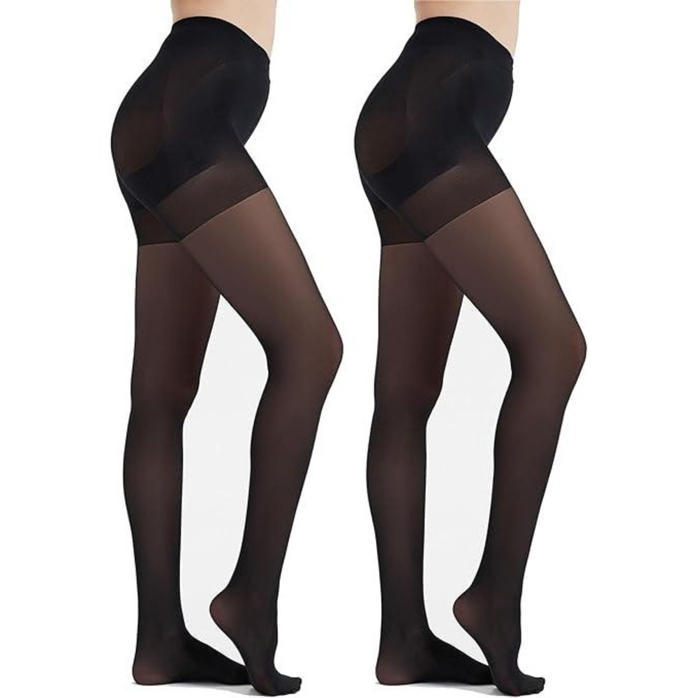 Set of 2 Citystl Women's M Black Tights 40D Control Top Pantyhose Sculpt Silhou
